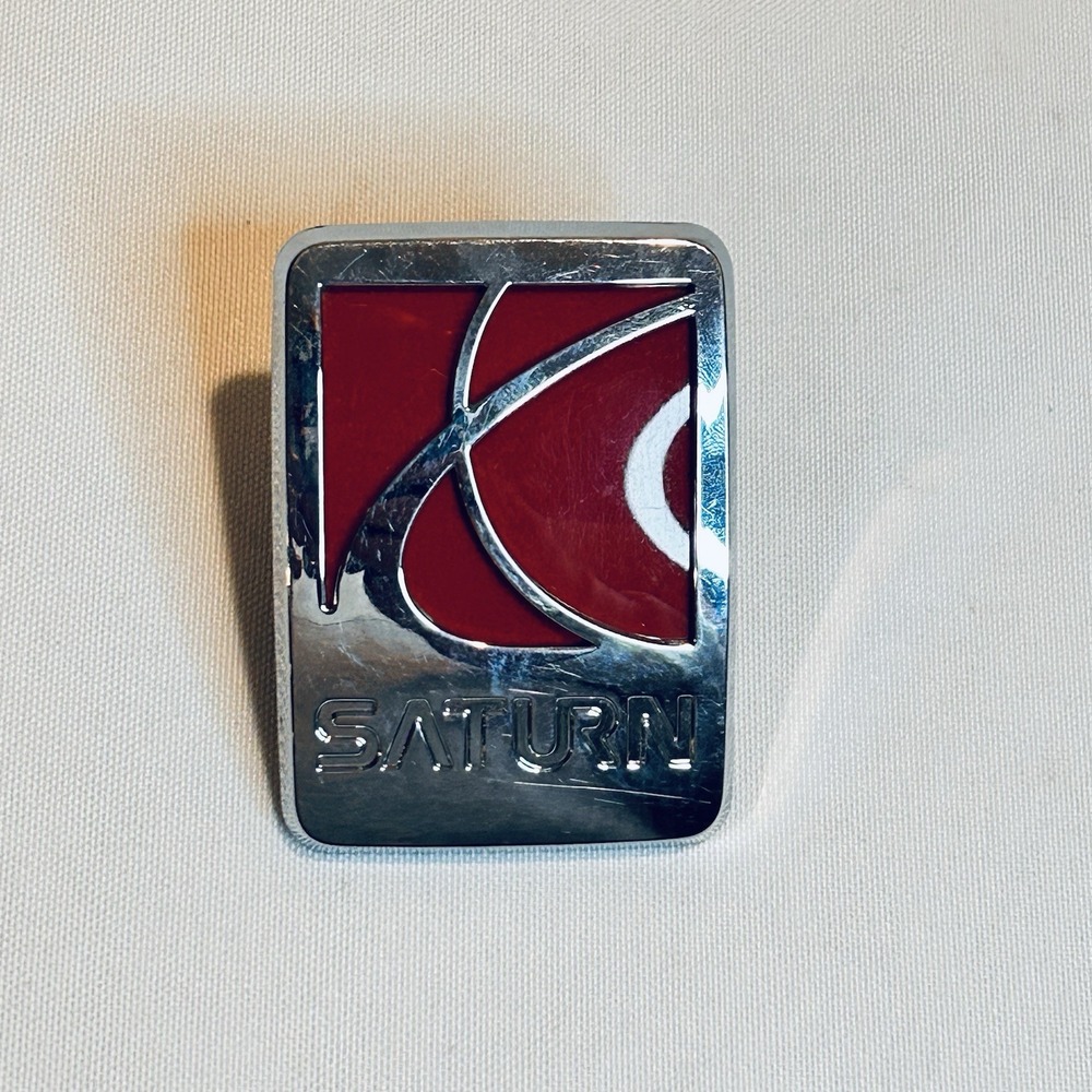Saturn Emblem Badge OEM Red Silver Logo 2 5/8 x 1 7/8 2-Pin ABS 3799 3795